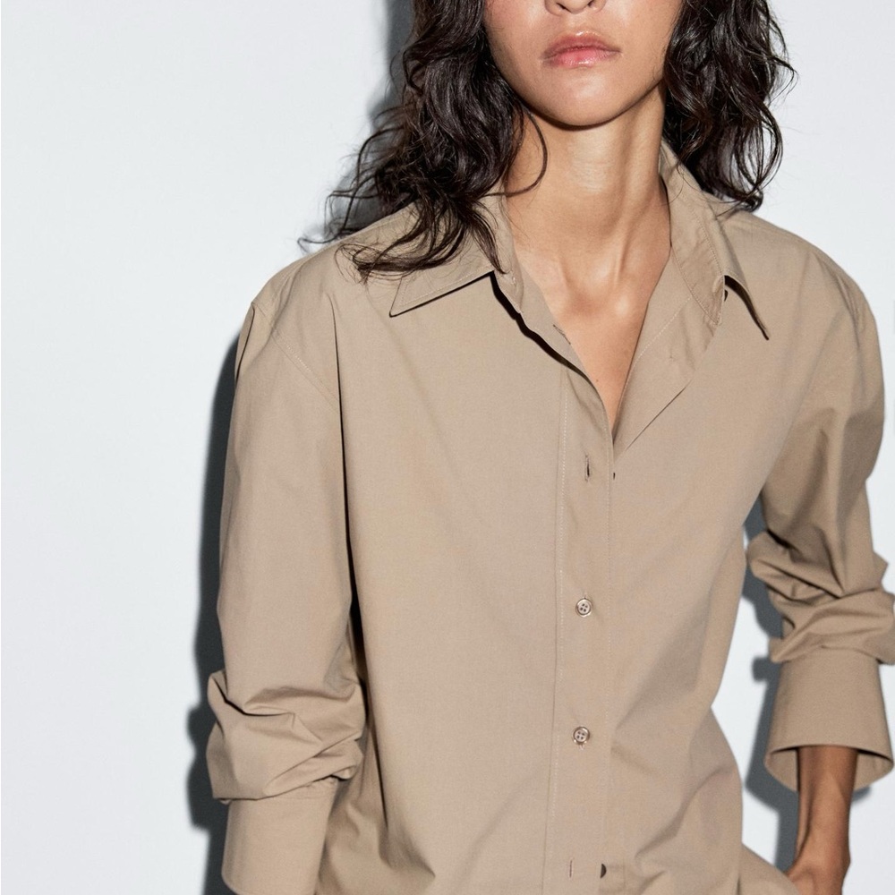 Massimo Dutti Classic Cotton Poplin Shirt Blouse Size Small